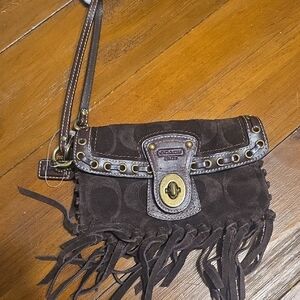 Coach Dark Brown Fringe Wristlet